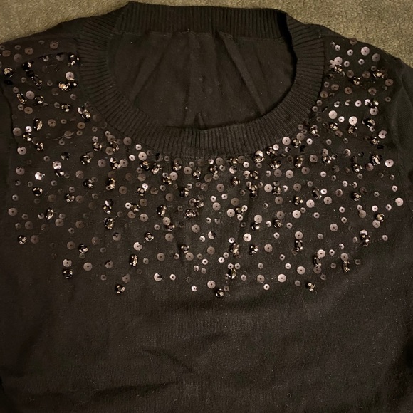 Express V Neck Fitted Sequin Sweater - Picture 4 of 4